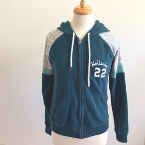 Hollister Teal Zip Up Hoodie Sz Large Varsity Graphic Colorblock Y2K Jacket